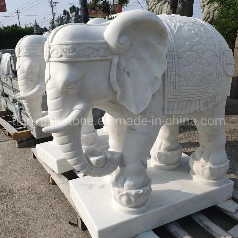 White Granite Animal Statue Elephant Statue for Garden Decoration