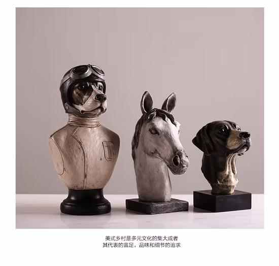 Garden Sculpture Dog Head Resin Animal Figurine Statue Ornament