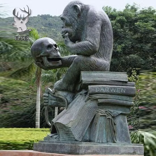 High Quality Handcrafts Lost Wax Bronze Statue of Darwin′s Thinking Monkey Sculpture