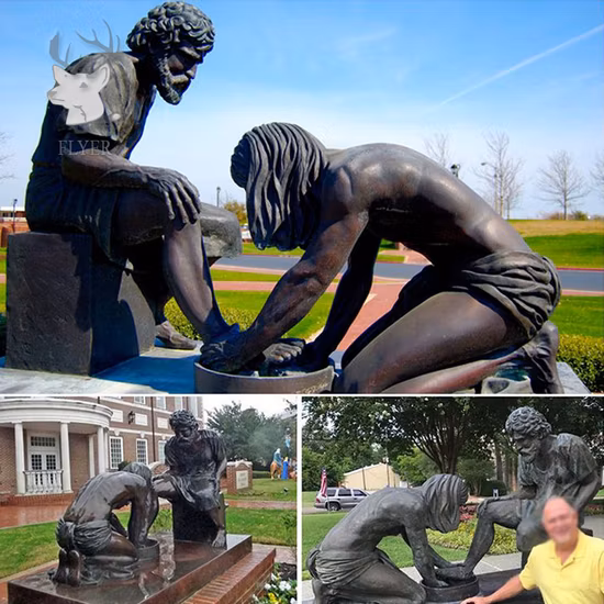 Popular Life-Size Bronze Religious Sculpture Jesus Wash Feet Sculpture for Catholicism