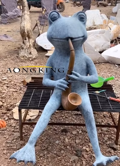 Reading Frog Family, Patina Animal Statue for Bench Ornament