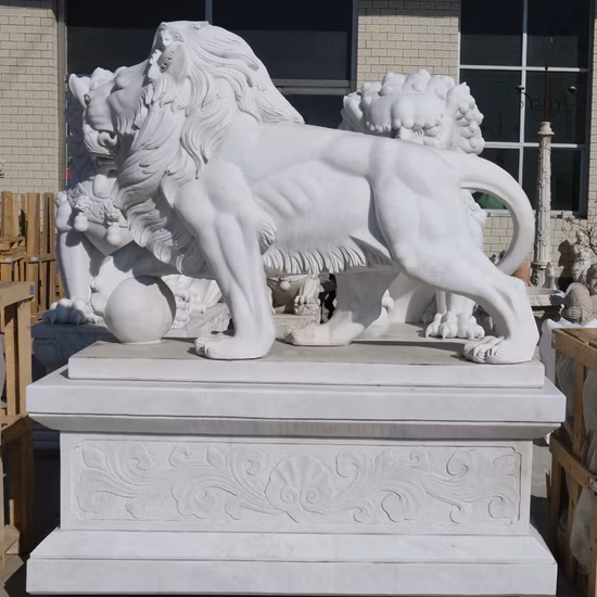 Hotel Door Decoration Large Size Marble Carving Status Lion Animal Statue