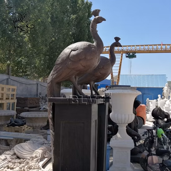 Blve Modern Art Outdoor Garden Metal Life Size Animal Bronze Sculpture Peacock Brass Statue with Base